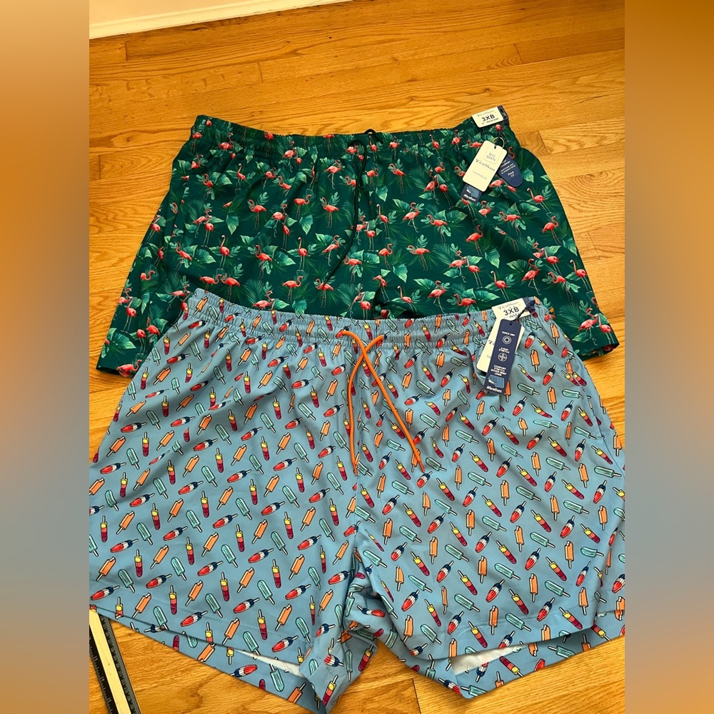 2 pair Caribbean Joe Flamingo Swim Shorts trunks NWT